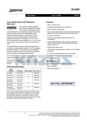 EL6298CLZ-T7 datasheet - Laser Diode Driver with Waveform Generator