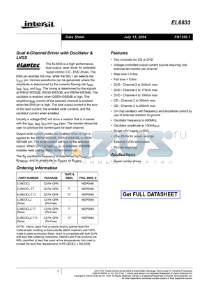 EL6833CL-T7 datasheet - Dual 4-Channel Driver with Oscillator & LVDS