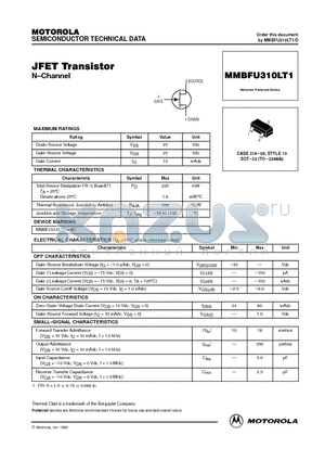 MMBFU310LT1 datasheet - JFET Transistor