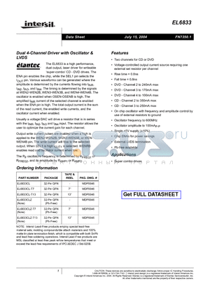 EL6833 datasheet - Dual 4-Channel Driver with Oscillator & LVDS