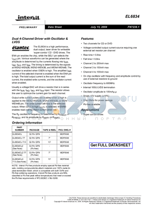 EL6834CL-T13 datasheet - Dual 4-Channel Driver with Oscillator & LVDS