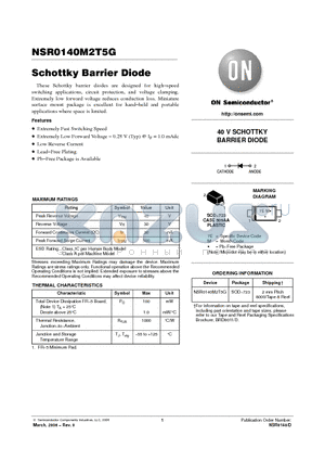 NSR0140M2T5G datasheet - Schottky Barrier Diode