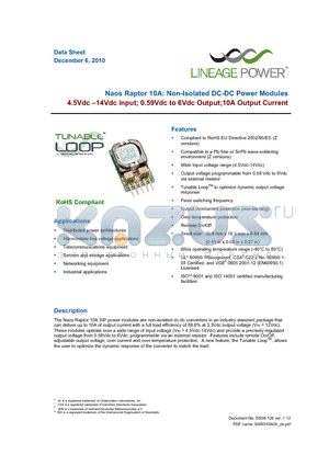 NSR010A0X_10 datasheet - Naos Raptor 10A: Non-Isolated DC-DC Power Modules