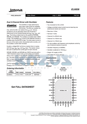 EL6836 datasheet - Dual 4-Channel Driver with Oscillator