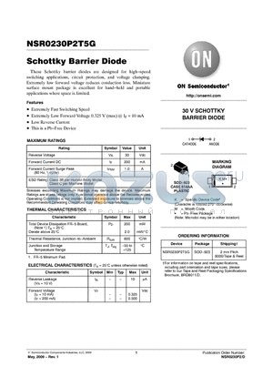 NSR0230P2T5G datasheet - Schottky Barrier Diode