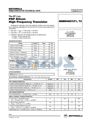 MMBR4957LT3 datasheet - PNP Silicon High-Frequency Transistor