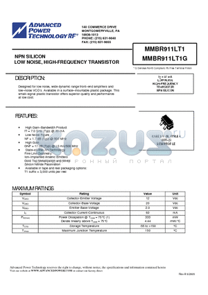 MMBR911LT1 datasheet - NPN SILICON LOW NOISE, HIGH-FREQUENCY TRANSISTOR