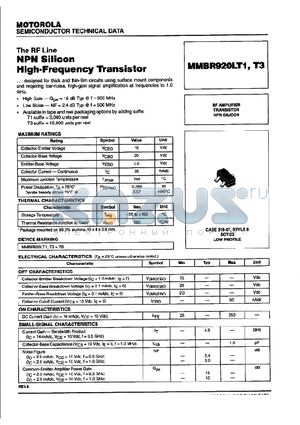 MMBR920LT3 datasheet - NPN SILICON HIGH FREQUENCY TRANSISTOR