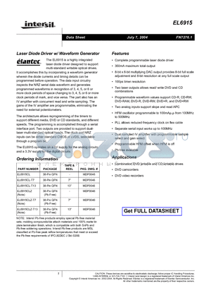 EL6915CL-T7 datasheet - Laser Diode Driver w/ Waveform Generator