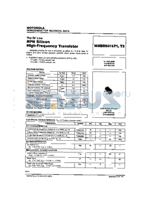 MMBR931LT1 datasheet - The RF Line NPN Silicon High Frequency Transistor