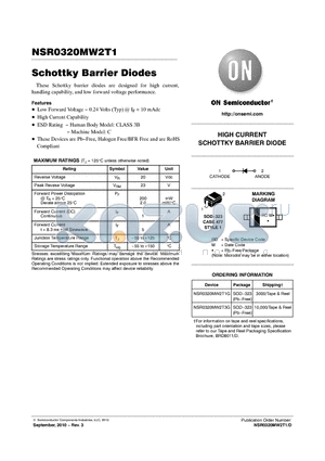 NSR0320MW2T3G datasheet - Schottky Barrier Diodes