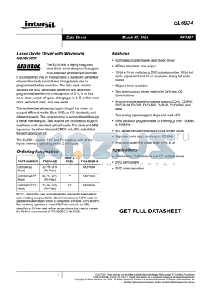 EL6934 datasheet - Laser Diode Driver with Waveform Generator