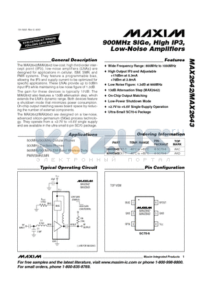 MAX2642-MAX2643 datasheet - 900MHz SiGe, High IP3, Low-Noise Amplifiers