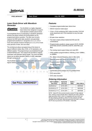 EL6934A datasheet - Laser Diode Driver with Waveform Generator