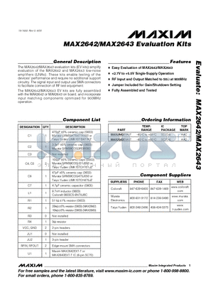 MAX2642EVKIT datasheet - Evaluation Kits