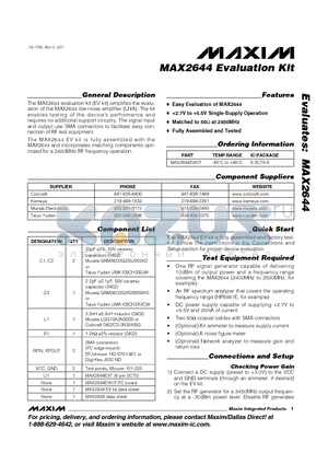 MAX2644 datasheet - Evaluation Kit