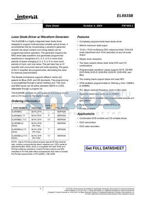 EL6935BCL datasheet - Laser Diode Driver w/Waveform Generator