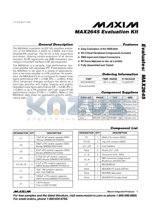 MAX2645 datasheet - Evaluation Kit