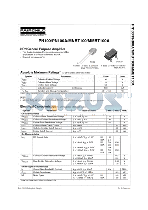 MMBT100 datasheet - NPN General Purpose Amplifier