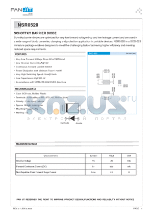 NSR0520 datasheet - SCHOTTKY BARRIER DIODE