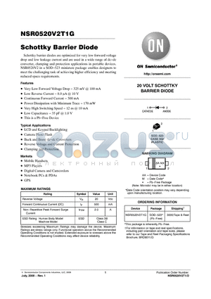 NSR0520V2T1G datasheet - Schottky Barrier Diode