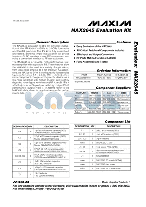MAX2645EVKIT datasheet - Evaluation Kit