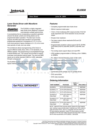 EL6938CLZ datasheet - Laser Diode Driver with Waveform Generator