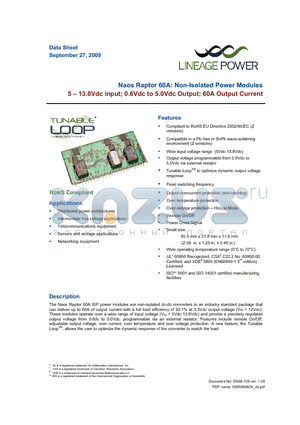 NSR060A0X543-37Z datasheet - 5 - 13.8Vdc input; 0.6Vdc to 5.0Vdc Output; 60A output current