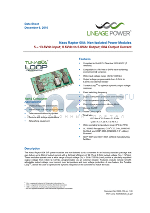 NSR060A0X43-49Z datasheet - Naos Raptor 60A: Non-Isolated Power Modules