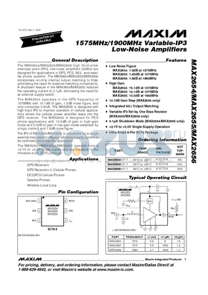 MAX2654-MAX2656 datasheet - 1575MHz/1900MHz Variable-IP3 Low-Noise Amplifiers