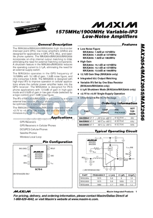 MAX2655EXT-T datasheet - 1575MHz/1900MHz Variable-IP3 Low-Noise Amplifiers