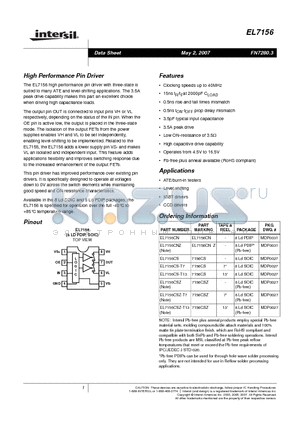 EL7156 datasheet - High Performance Pin Driver