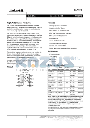 EL7156CN datasheet - High Performance Pin Driver