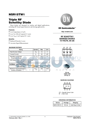 NSR15TW1 datasheet - Triple RF Schottky Diode
