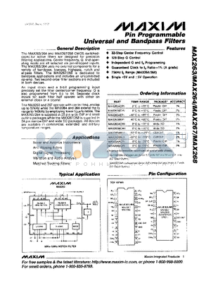 MAX268 datasheet - Pin Programmable Universal and Bandpass Filters