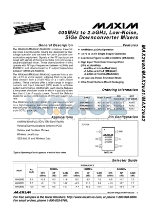 MAX2680-MAX2682 datasheet - 400MHz to 2.5GHz, Low-Noise, SiGe Downconverter Mixers