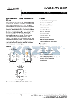 EL7212CS datasheet - High Speed, Dual Channel Power MOSFET Drivers