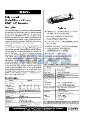 LDM485-PE datasheet - Fully Isolated Limited Distance Modem, RS-232/485 Converter