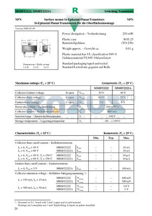 MMBT2222 datasheet - Surface mount Si-Epitaxial PlanarTransistors