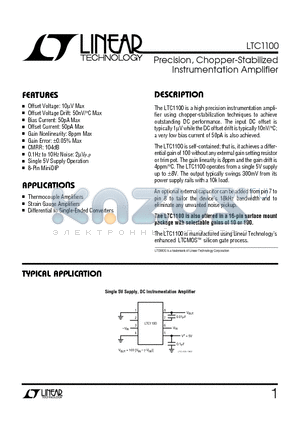 LTC1100ACN8 datasheet - Precision, Chopper-Stabilized Instrumentation Amplifier