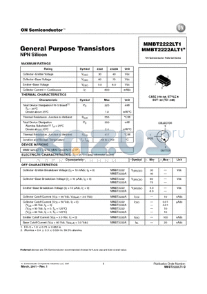 MMBT2222 datasheet - General Purpose Transistors NPN Silicon