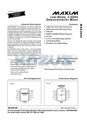 MAX2690 datasheet - Low-Noise, 2.5GHz Downconverter Mixer