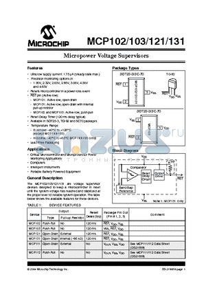 MCP121 datasheet - Micropower Voltage Supervisors