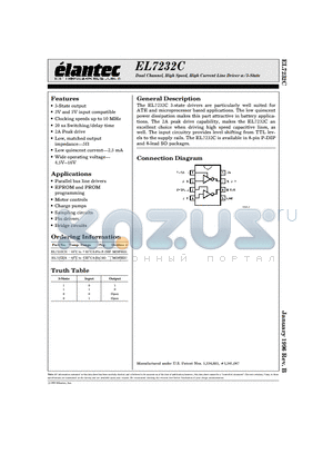 EL7232CN datasheet - Dual Channel, High Speed, High Current Line Driver w/3-State