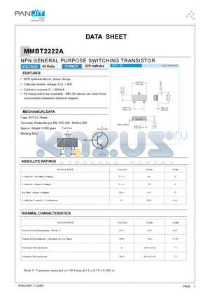 MMBT2222A datasheet - NPN GENERAL PURPOSE SWITCHING TRANSISTOR