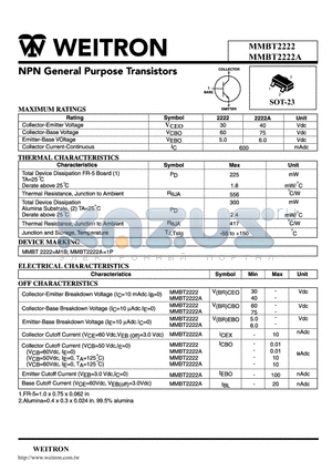 MMBT2222A datasheet - NPN General Purpose Transistors