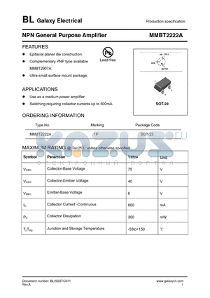 MMBT2222A datasheet - NPN General Purpose Amplifier