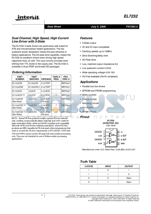 EL7232_06 datasheet - Dual Channel, High Speed, High Current Line Driver with 3-State