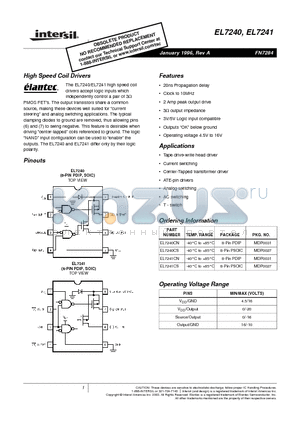 EL7240 datasheet - High Speed Coil Drivers