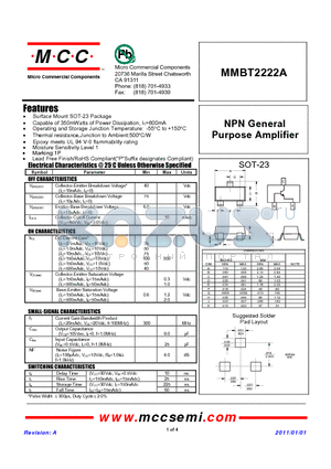 MMBT2222A datasheet - NPN General Purpose Amplifier